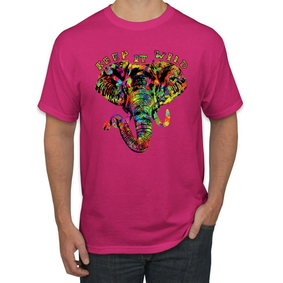Wild Bobby, Keep It Wild Colorful Elephant Face Animal Lover Men's Graphic T-Shirt, Fuschia, 4XL