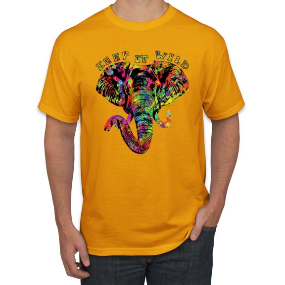 Wild Bobby, Keep It Wild Colorful Elephant Face Animal Lover Men's Graphic T-Shirt, Gold, 3XL