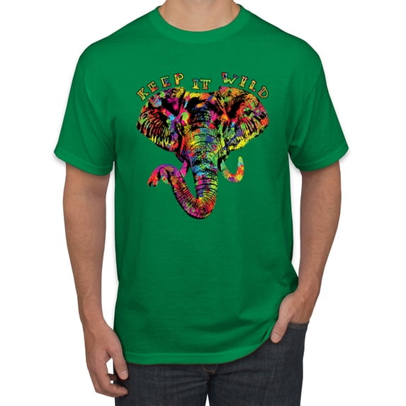 Wild Bobby, Keep It Wild Colorful Elephant Face Animal Lover Men's Graphic T-Shirt, Kelly, Medium