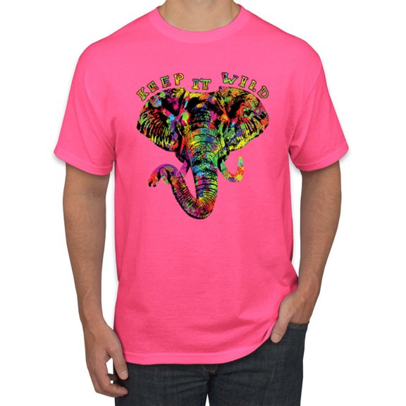 Wild Bobby, Keep It Wild Colorful Elephant Face Animal Lover Men's Graphic T-Shirt, Neon Pink, Small