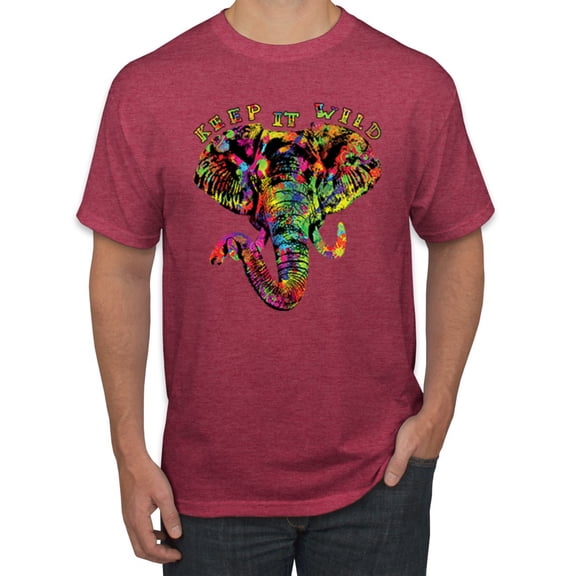 Wild Bobby, Keep It Wild Colorful Elephant Face Animal Lover Men's Graphic T-Shirt, Vintage Heather Red, Large