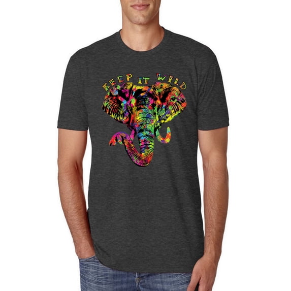 Wild Bobby, Keep It Wild Colorful Elephant Face Animal Lover Mens Premium Tri Blend T-Shirt, Vintage Black, Medium