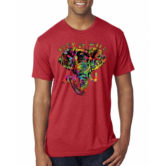 Wild Bobby, Keep It Wild Colorful Elephant Face Animal Lover Mens Premium Tri Blend T-Shirt, Vintage Red, Medium