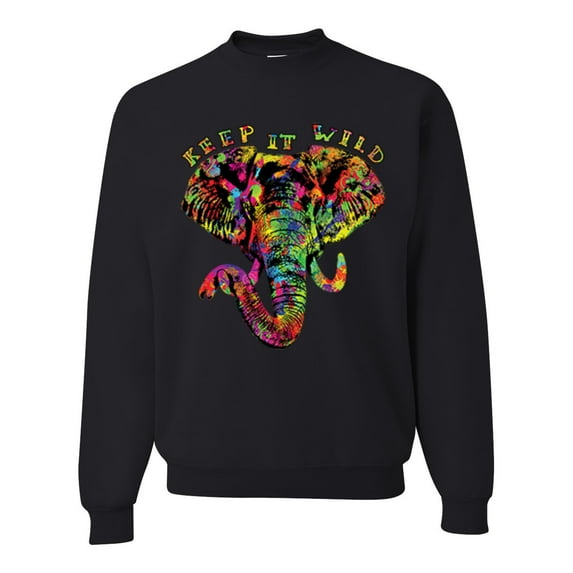 Wild Bobby, Keep It Wild Colorful Elephant Face Animal Lover Unisex Crewneck Graphic Sweatshirt, Black, 2XL