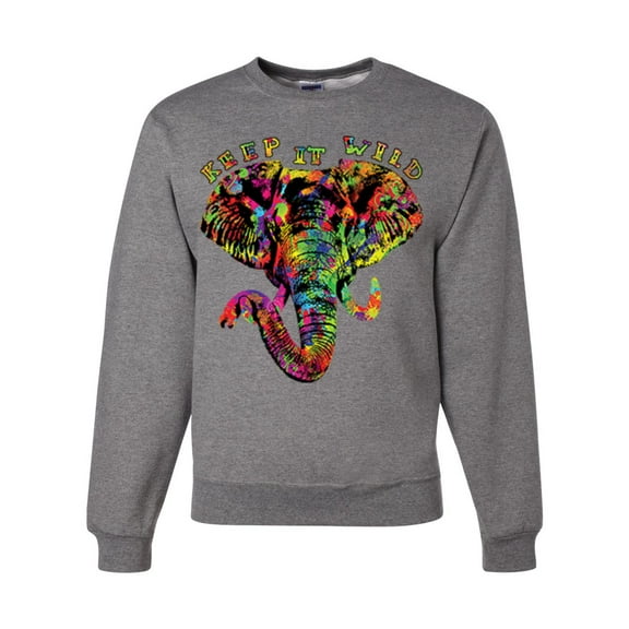 Wild Bobby, Keep It Wild Colorful Elephant Face Animal Lover Unisex Crewneck Graphic Sweatshirt, Heather Grey, X-Large