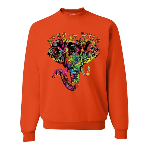 Wild Bobby, Keep It Wild Colorful Elephant Face Animal Lover Unisex Crewneck Graphic Sweatshirt, Orange, 2XL