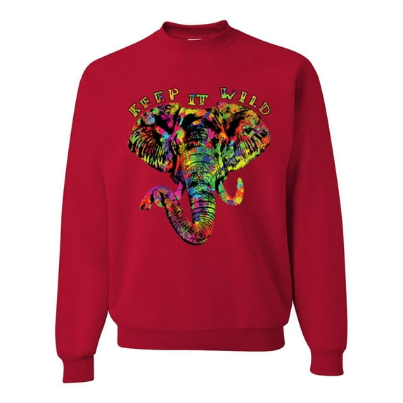 Wild Bobby, Keep It Wild Colorful Elephant Face Animal Lover Unisex Crewneck Graphic Sweatshirt, Red, 4XL