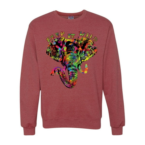 Wild Bobby, Keep It Wild Colorful Elephant Face Animal Lover Unisex Crewneck Graphic Sweatshirt, Vintage Heather Red, 2XL