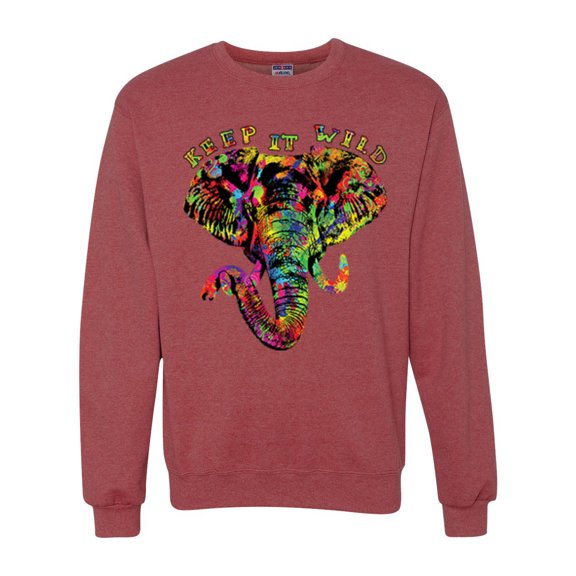 Wild Bobby, Keep It Wild Colorful Elephant Face Animal Lover Unisex Crewneck Graphic Sweatshirt, Vintage Heather Red, Small