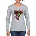 thumbnail image 1 of Wild Bobby, Keep It Wild Colorful Elephant Face Animal Lover Womens Graphic Long Sleeve T-Shirt, Heather Grey, 2XL, 1 of 3