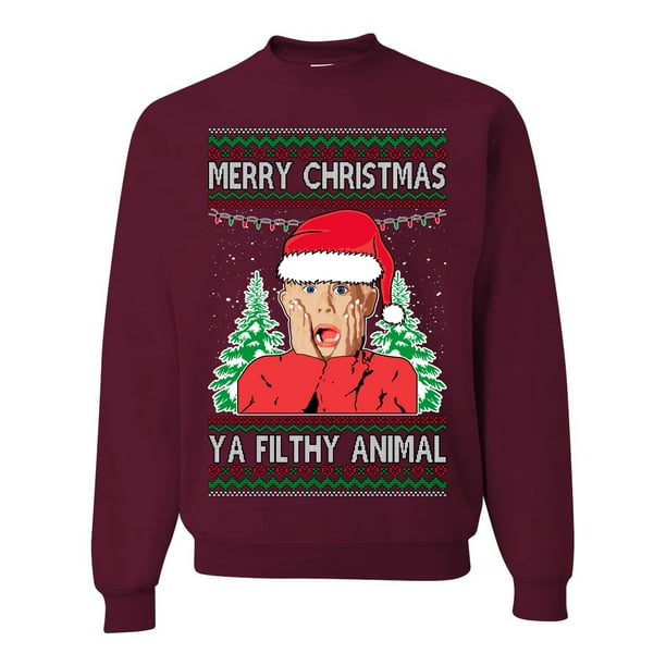 Wild Bobby Kevin Screaming Movie Alone At Home Filthy Ugly Christmas Sweater Unisex Crewneck Sweatshirt Maroon X Large Walmart Business Supplies