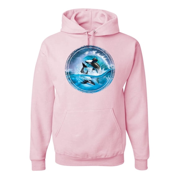 Wild Bobby, Killer Whale Circle Underwater Blue Sperm Whales Fashion Graphic Hoodie Sweatshirt, Light Pink, 3XL