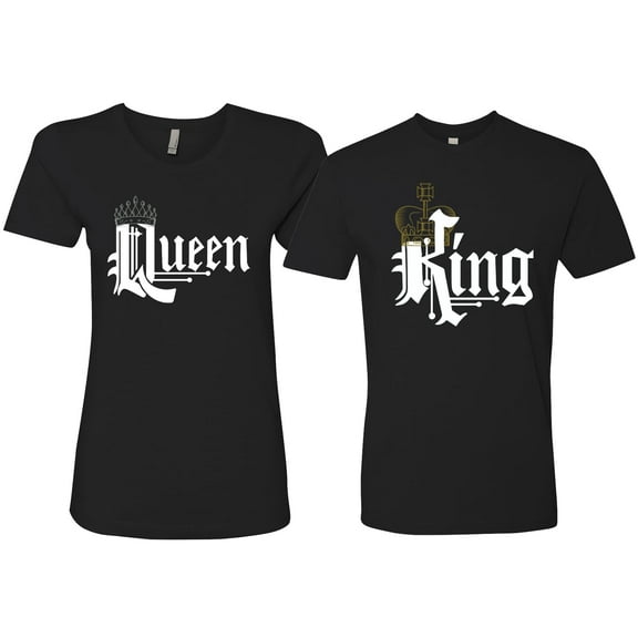 Wild Bobby, King And Queen Matching Couples Tees For Him and Her Valentine's Day Shirts , Black, Mens S-Womens S