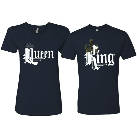 Wild Bobby, King And Queen Matching Couples Tees For Him and Her Valentine's Day Shirts , Navy, Mens S-Womens L