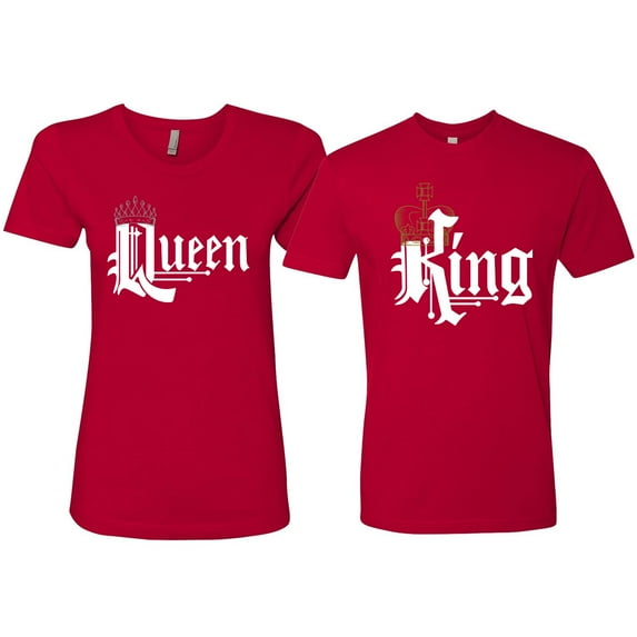 Wild Bobby, King And Queen Matching Couples Tees For Him and Her Valentine's Day Shirts , Red, Mens L-Womens L