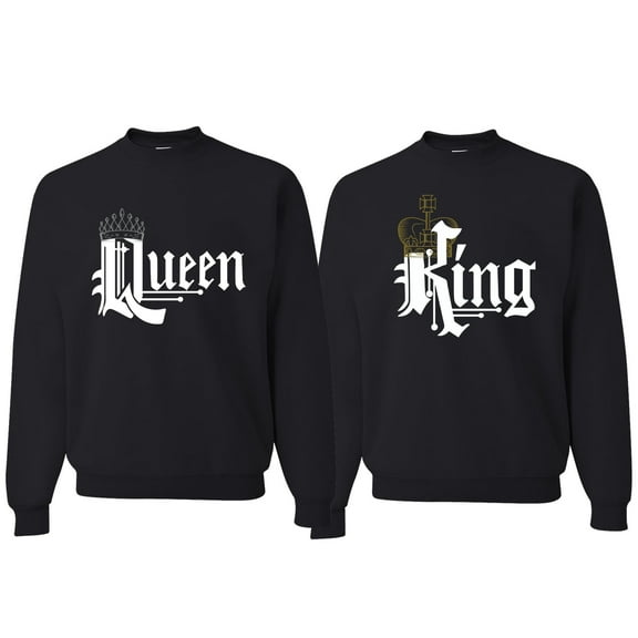 Wild Bobby, King And Queen Matching Valentines Day Outfit His and Hers Matching Couples Crewneck Sweatshirts, Black, Mens S-Womens S