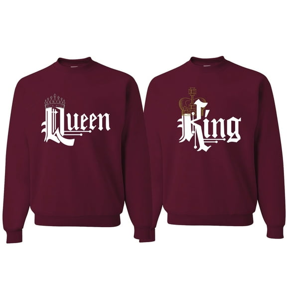 Wild Bobby, King And Queen Matching Valentines Day Outfit His and Hers Matching Couples Crewneck Sweatshirts, Maroon, Mens XL-Womens M