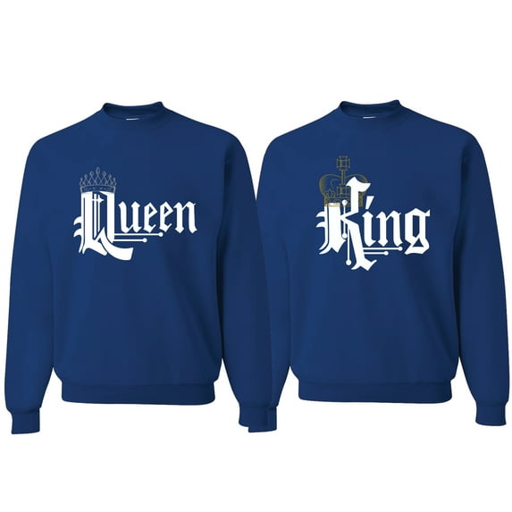 Wild Bobby, King And Queen Matching Valentines Day Outfit His and Hers Matching Couples Crewneck Sweatshirts, Royal, Mens S-Womens M