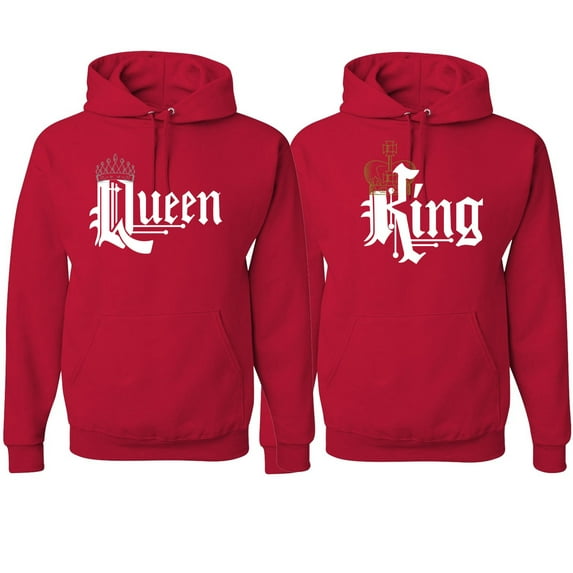 Wild Bobby, King And Queen Matching Valentines Day Outfit His and Hers Matching Couples Hoodie Sweatshirts, Red, Mens L-Womens 3XL