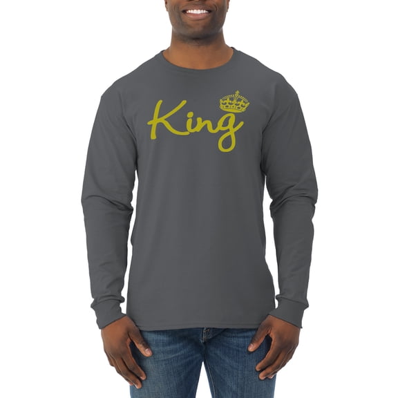 Wild Bobby, King Gold Script, Pop Culture, Men Long Sleeve Shirt, Charcoal, Small