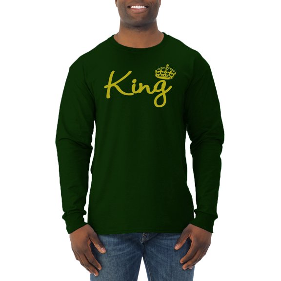 Wild Bobby, King Gold Script, Pop Culture, Men Long Sleeve Shirt, Forest Green, Large