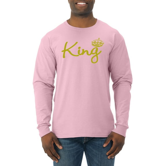 Wild Bobby, King Gold Script, Pop Culture, Men Long Sleeve Shirt, Light Pink, X-Large