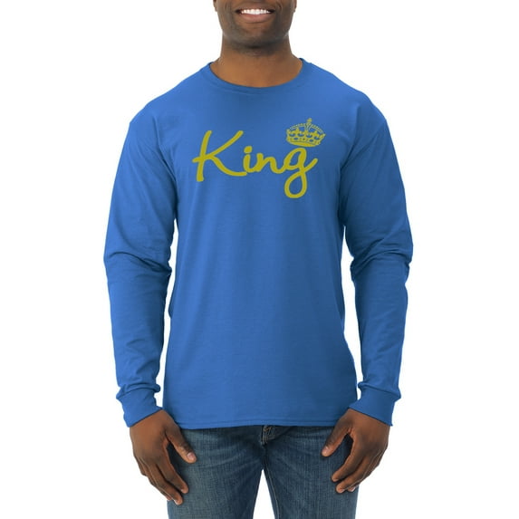 Wild Bobby, King Gold Script, Pop Culture, Men Long Sleeve Shirt, Royal, Large