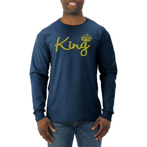 Wild Bobby, King Gold Script, Pop Culture, Men Long Sleeve Shirt, Vintage Heather Navy, Medium