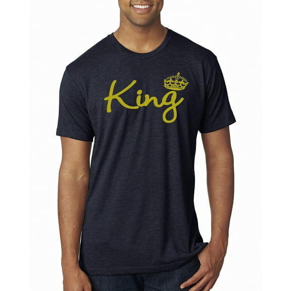 Wild Bobby, King Gold Script, Pop Culture, Men Premium Tri Blend Tee, Vintage Navy, Small