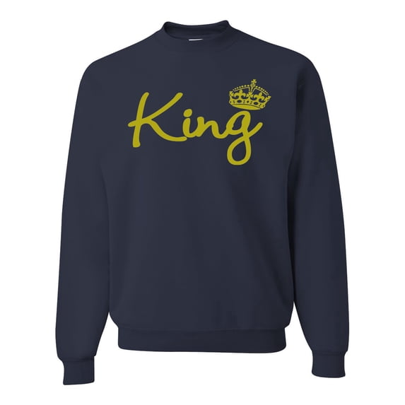 Wild Bobby, King Gold Script, Pop Culture, Unisex Crewneck Graphic Sweatshirt, Navy, XX-Large