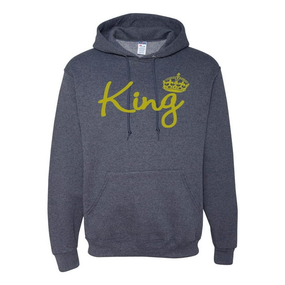 Wild Bobby, King Gold Script, Pop Culture, Unisex Graphic Hoodie Sweatshirt, Vintage Heather Navy, X-Large