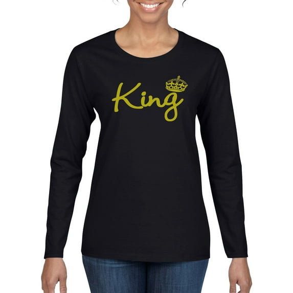 Wild Bobby, King Gold Script, Pop Culture, Women Graphic Long Sleeve Tee, Black, XX-Large