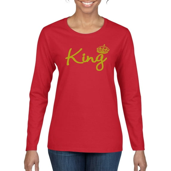 Wild Bobby, King Gold Script, Pop Culture, Women Graphic Long Sleeve Tee, Red, Small