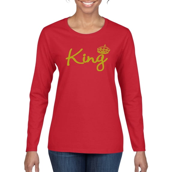 Wild Bobby, King Gold Script, Pop Culture, Women Graphic Long Sleeve Tee, Red, X-Large