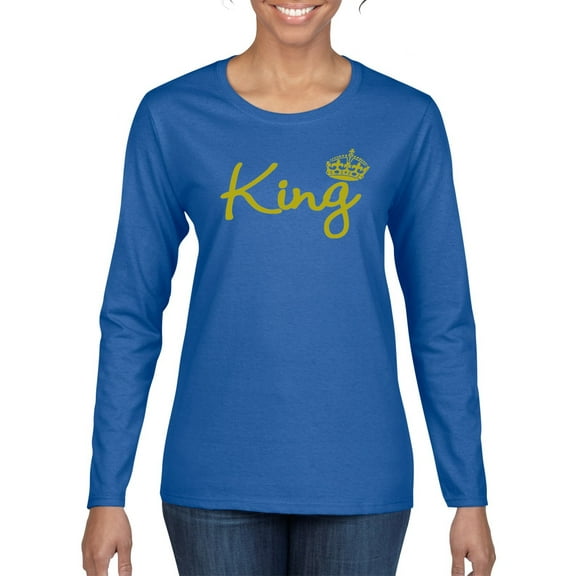 Wild Bobby, King Gold Script, Pop Culture, Women Graphic Long Sleeve Tee, Royal, X-Large
