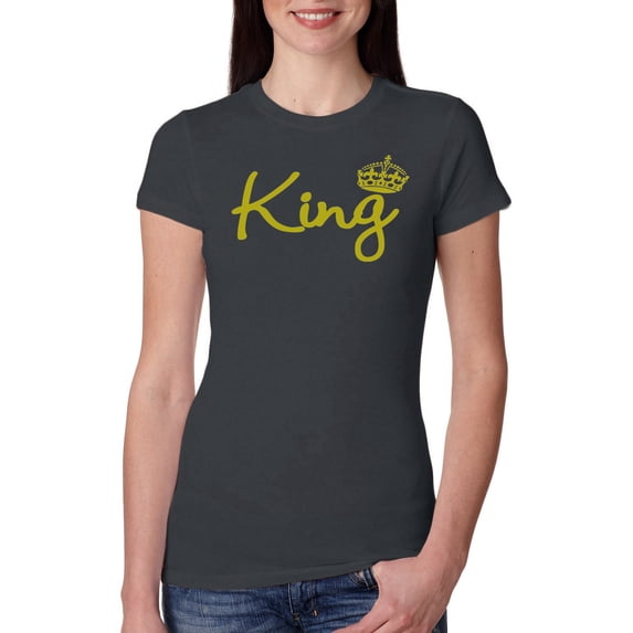 Wild Bobby, King Gold Script, Pop Culture, Women Slim Fit Junior Tee, Dark Grey, Large
