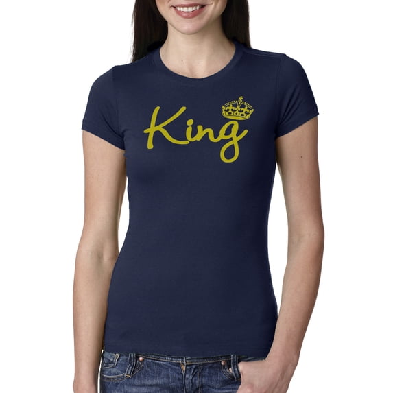 Wild Bobby, King Gold Script, Pop Culture, Women Slim Fit Junior Tee, Navy, Large