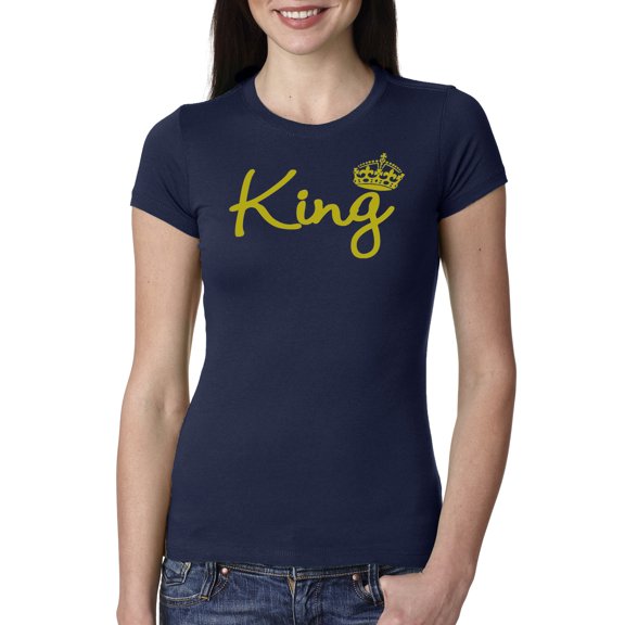 Wild Bobby, King Gold Script, Pop Culture, Women Slim Fit Junior Tee, Navy, X-Large