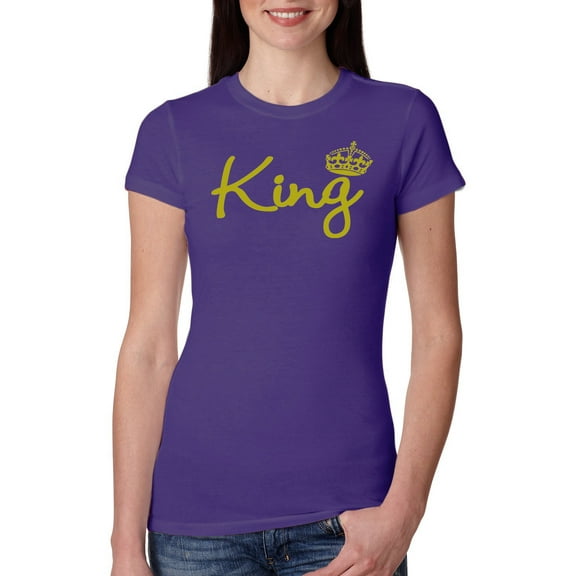 Wild Bobby, King Gold Script, Pop Culture, Women Slim Fit Junior Tee, Purple Rush, Small