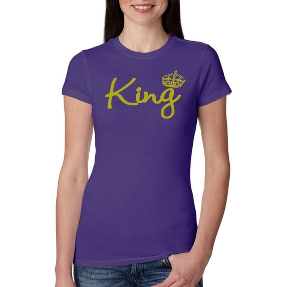 Wild Bobby, King Gold Script, Pop Culture, Women Slim Fit Junior Tee, Purple Rush, XX-Large