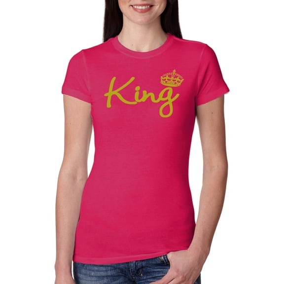 Wild Bobby, King Gold Script, Pop Culture, Women Slim Fit Junior Tee, Raspberry, Medium