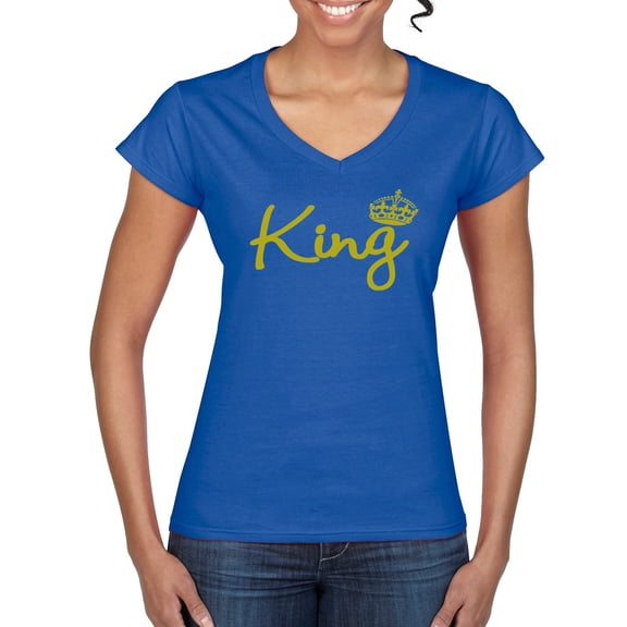 Wild Bobby, King Gold Script, Pop Culture, Women Standard V-Neck Tee, Royal, X-Large