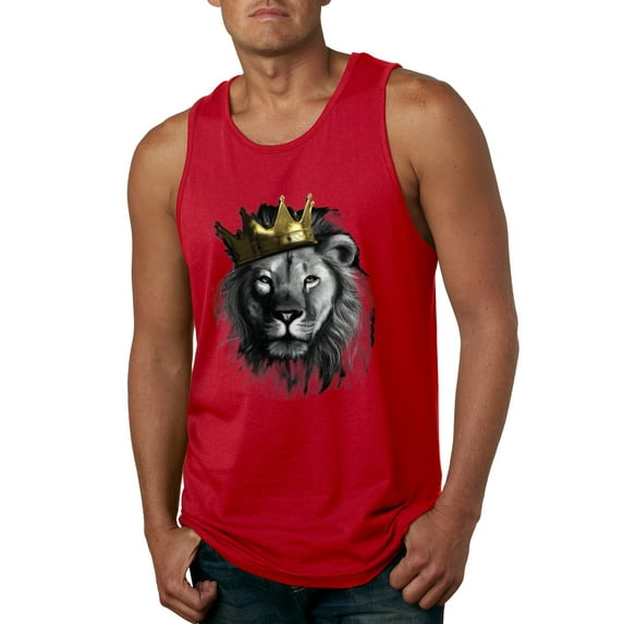 Wild Bobby, King Lion with Gold Crown Art, Animal Lover, Men Graphic Tank Top, Red, XX-Large