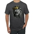 thumbnail image 1 of Wild Bobby, King Lion with Gold Crown Art, Animal Lover, Men Graphic Tee, Heather Black, 3X-Large, 1 of 4