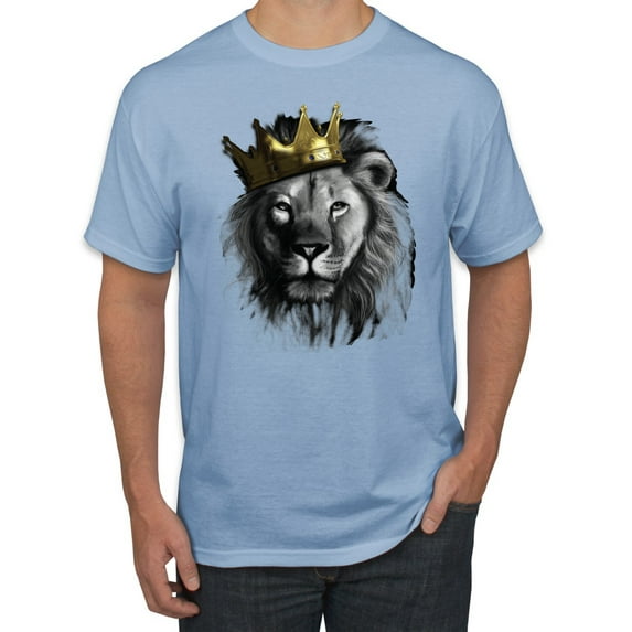 Wild Bobby, King Lion with Gold Crown Art, Animal Lover, Men Graphic Tee, Light Blue, 4X-Large