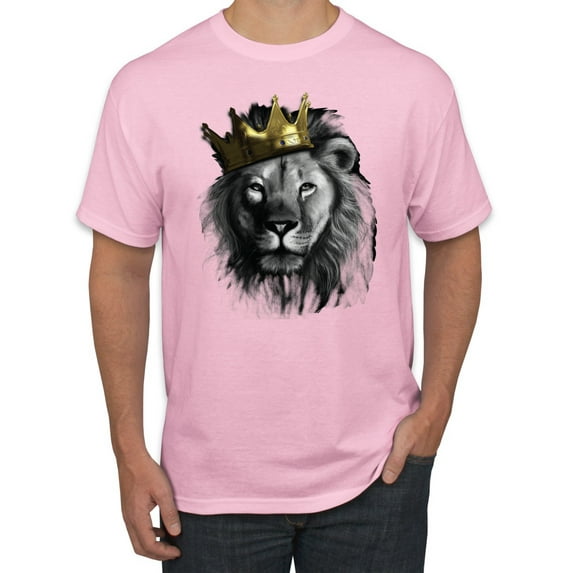 Wild Bobby, King Lion with Gold Crown Art, Animal Lover, Men Graphic Tee, Light Pink, X-Large