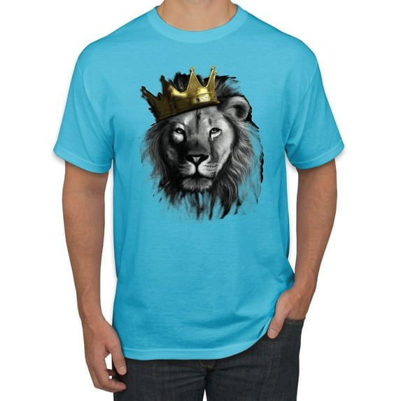 Wild Bobby, King Lion with Gold Crown Art, Animal Lover, Men Graphic Tee, Light Turquoise, Large