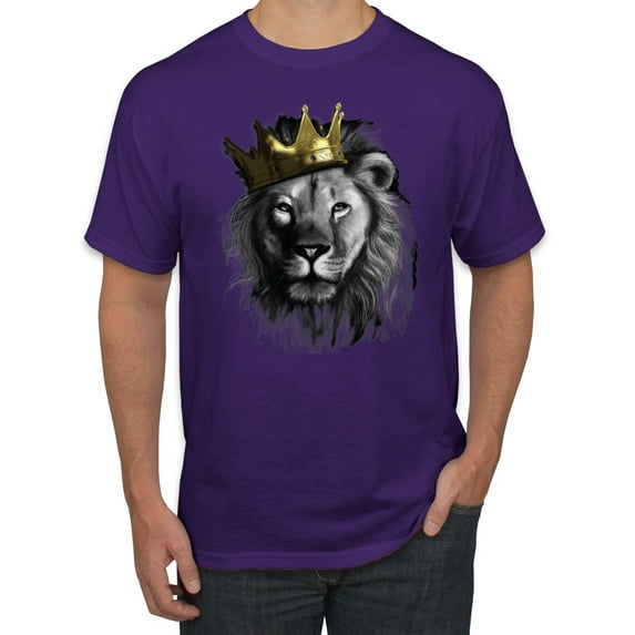 Wild Bobby, King Lion with Gold Crown Art, Animal Lover, Men Graphic Tee, Purple, Large