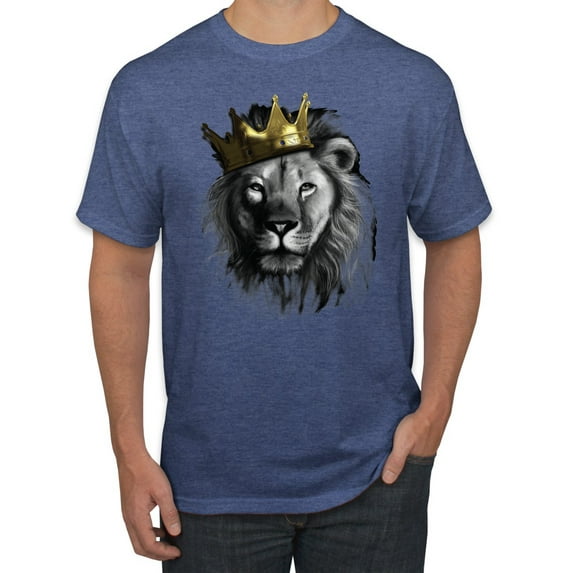 Wild Bobby, King Lion with Gold Crown Art, Animal Lover, Men Graphic Tee, Vintage Heather Blue, Small