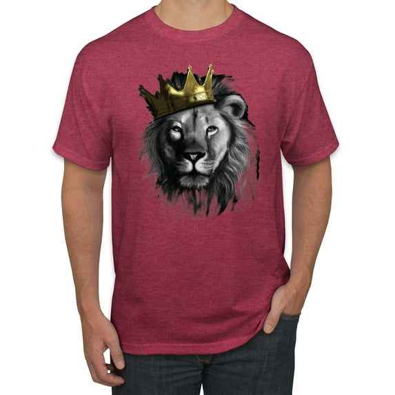 Wild Bobby, King Lion with Gold Crown Art, Animal Lover, Men Graphic Tee, Vintage Heather Red, X-Large